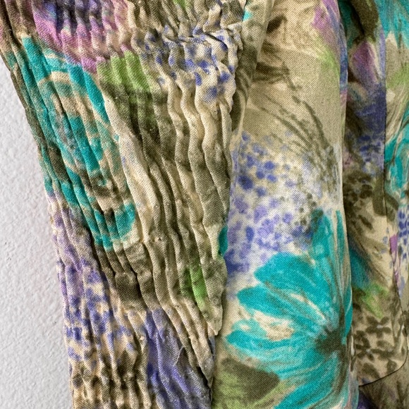 Vintage Teal & Lavender Floral A-line Dress Summer Feminine Retro 50s 70s - Picture 9 of 10